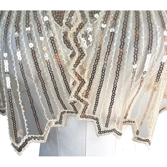 Vintage Style Sequined One Size Champagne Sheer Cape Shawl NWT - Picture 15 of 15